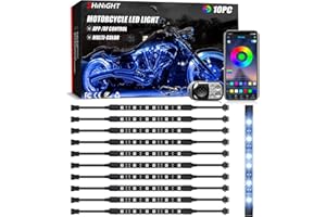 SHINIGHT 10 Pcs Motorcycle LED Light Kits, App Control Multicolor Waterproof Motorcycle LED Strip Lights with RF Remote, Music Sync & Multiple Scene Modes RGB LED Lights for Motorcycles