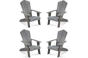 ACUEL Adirondack Chair Set of 4, Outdoor Oversized Patio Chair Poly Lumber Weather Resistant & Durable Fire Pits Chair for Poolside,Lawn and Garden,350lbs Weight Capacity (Grey)