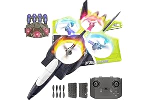 BEZGAR RC Airplane, 2.4GHZ 6-axis Gyro Remote Control Airplane, Gesture Remote Control Plane, 360° Flip Fighter Jet Toy, Toys for Ages 8-13 with Colorful LED Navigation Lights Green