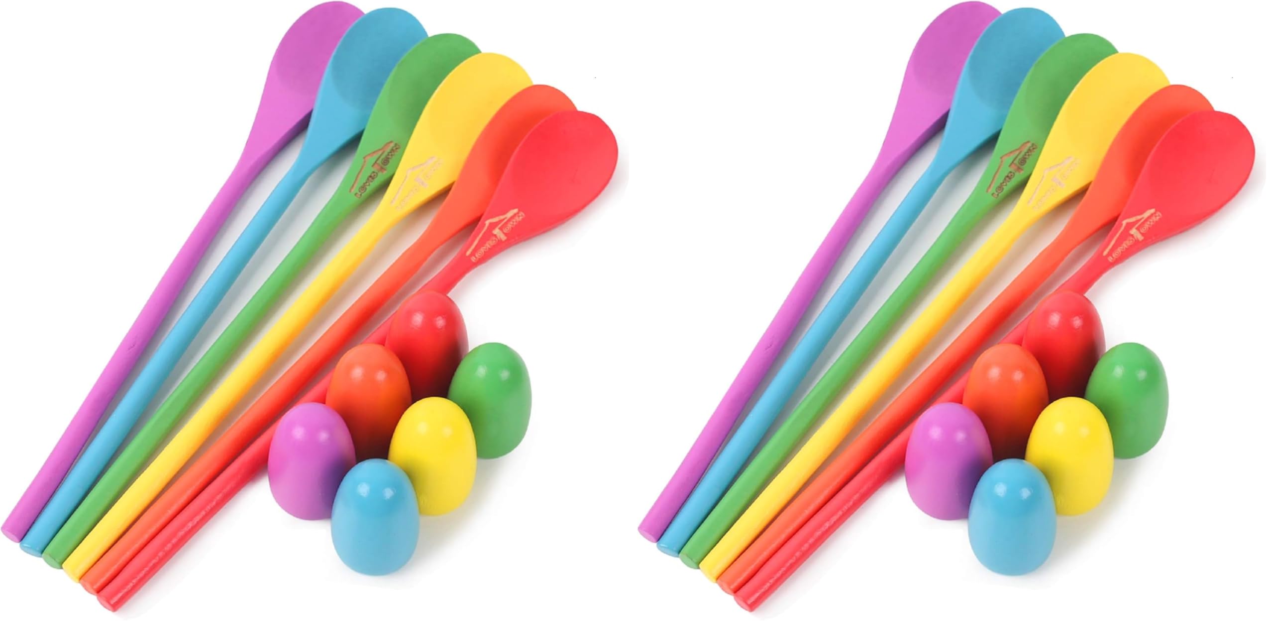 LovesTown 12 PCS Egg Spoon Race Game Sets, Wooden Balance Relay Games for Kids Carnival Birthday Party Outdoor Games (Pack of 2)