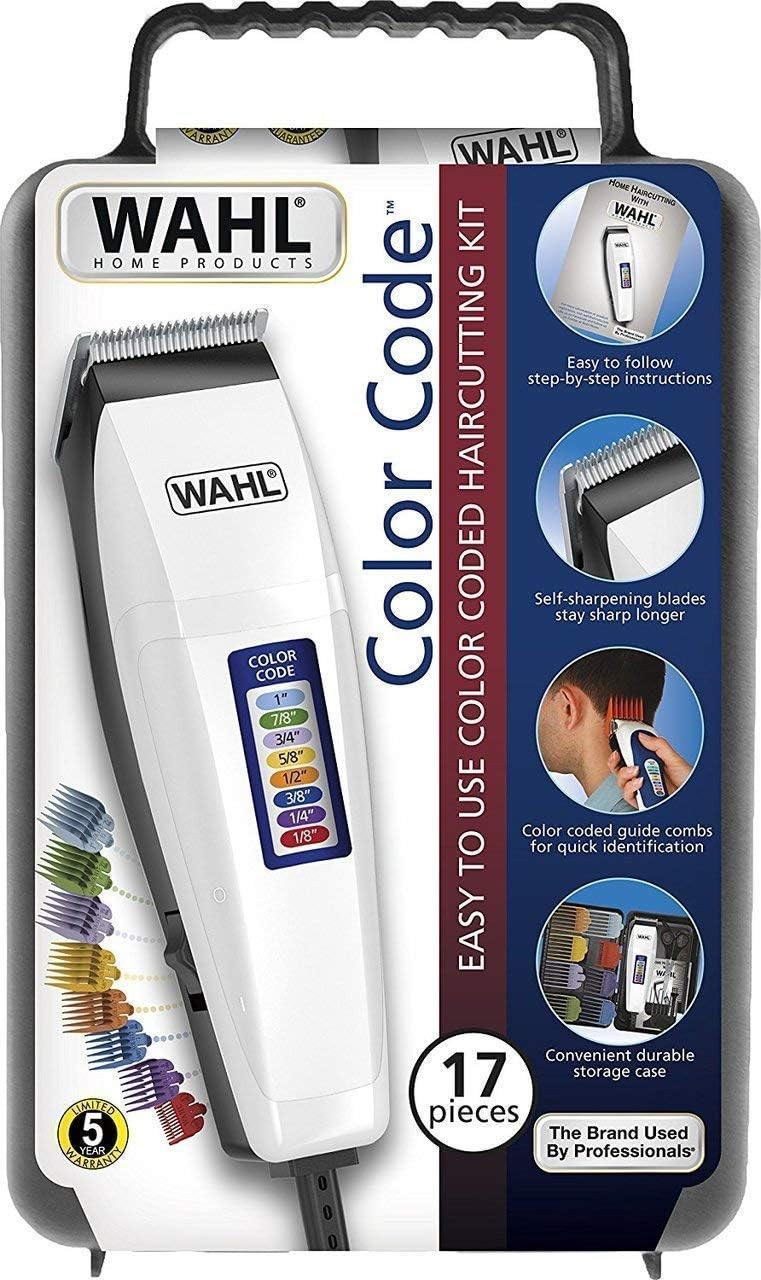 wahl color pro men's haircut kit with color coded guide combs and hard storage case