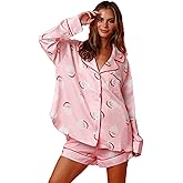Women Christmas Pajamas Shorts Set Santa Claus Pjs Long Sleeve Button Down Shirt+Pants 2 Piece Xmas Jammies Loungewear