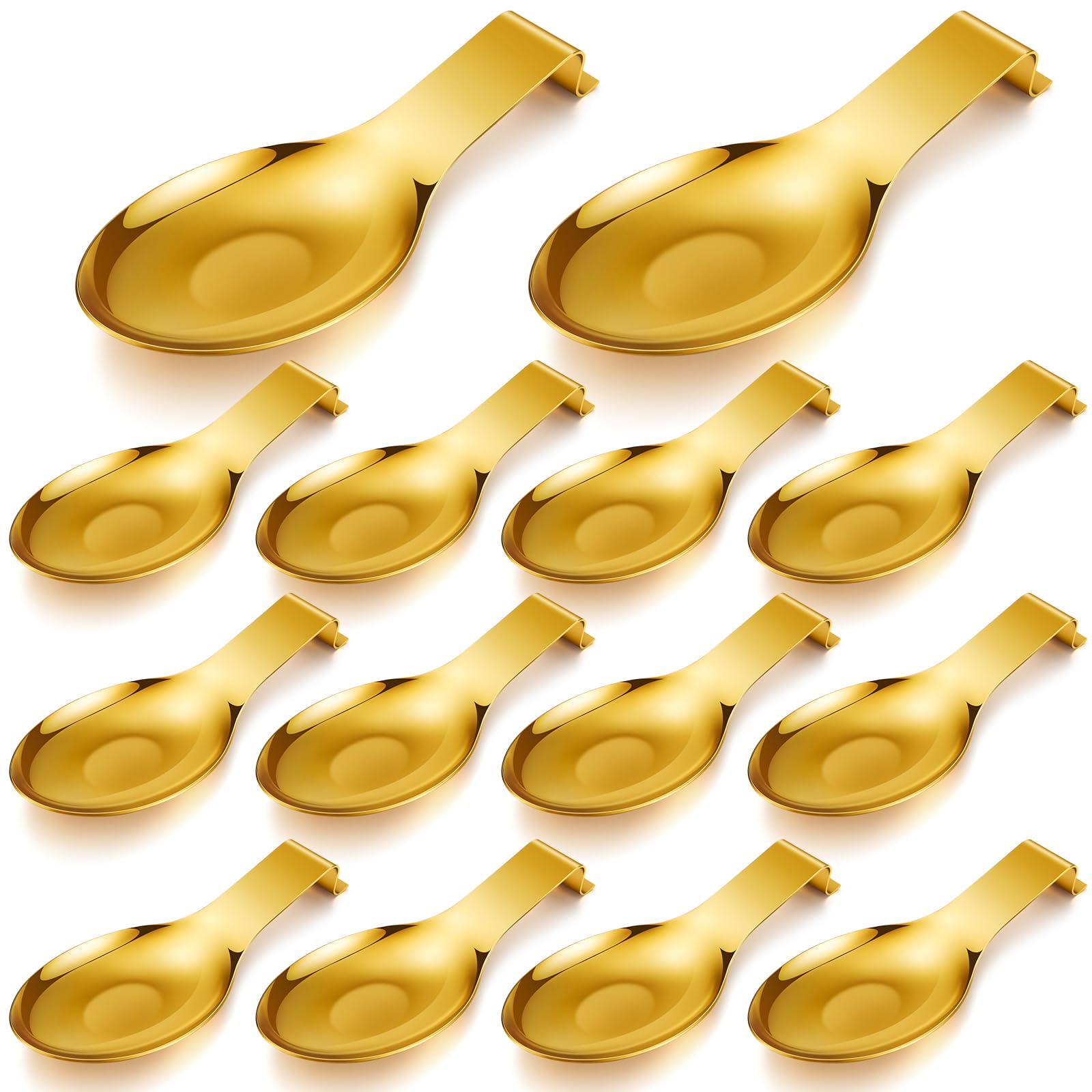 Photo 1 of ***UNKNOWN MISSING PIECES / DAMAGES*** Nuanchu 14 Pcs Stainless Steel Spoon Rest Spatula Ladle Holder Spoon for Stove Top Heavy Duty Spatula Holder for Countertop Dishwasher Safe Utensil Rest for Kitchen, 3.8 x 9.6" (Gold)