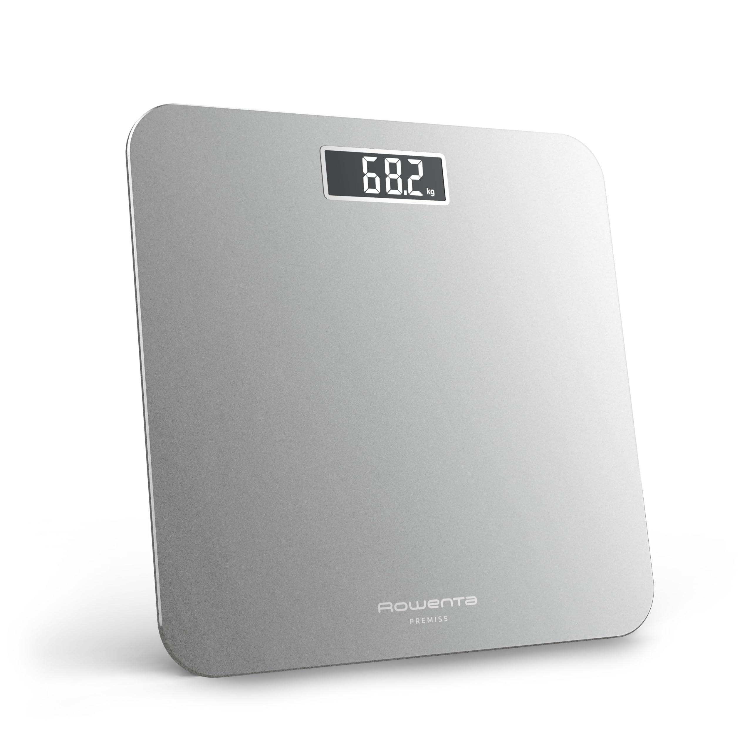 Rowenta Premiss 2.0 Personenwaage, einfach abzulesendes LCD-Display, bis 160 kg, nur 2,2 cm hoch, 30x30 cm, Silber, BS1801V0