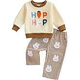 Fsadfeas Toddler Baby Boy Girl Easter Outfit Long Sleeve Carrot Rabbit Sweatshirt Top Plaid Long Pants Spring Winter Clothes