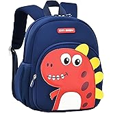 GRUOTEIS Dinosaur Backpack for Toddler Boys, Anti-lost Bookbag for Preschool Boys Kids Backpack, Fit A4 Folder, 01-Dark-blue+Red