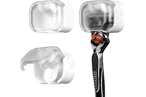 LUEXBOX 2 Pack Razor Holder with Cover for Shower Wall, Self Adhesive Razor Stand Shaver Organizer, Plastic Razor Hanger Hooks Compatible with Fusion 5 Proglide, Mach 3 Classic (White Clear)