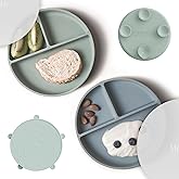 Moonkie Suction Plates for Baby | 100% Silicone BPA-Free Baby Plates with Lids and Food Cover | Divided Design | Microwave and Dishwasher Safe | Toddler Plates 2 Pack