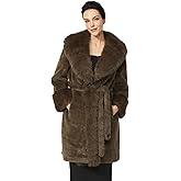 BEAUZSUZSANA Luxurious Faux Fur Coat with Belt and Pockets Elegant Winter Knee Length Fur Jacket for Women Solid Color