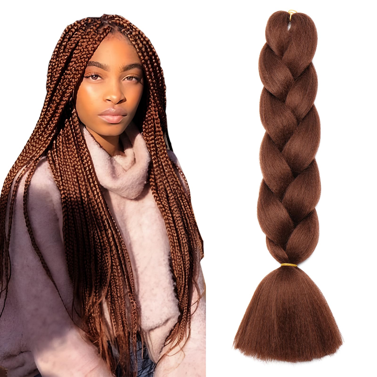 Ombre 4 Tones Braiding Hair Extensions Jumbo Braids Hair Extension Jumbo Braiding for Twist Braiding 24",1 Bundles - Dark Auburn