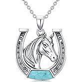BETHZA Horse Necklace 925 Sterling Silver Real Turquoise Lucky Horseshoe Pendant Jewelry Gifts for Women