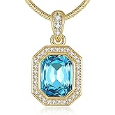 Valentine's Day Gifts for Her 14K Plated Gold Necklace for Women Square Crystal Necklace with Snake Chain Gold Jewelry for Womens Birthday Gifts for Wife Birthstone Necklaces for Wife Jewelry for Girlfriend Gift for Anniversary Wedding Valentines Mother's Day