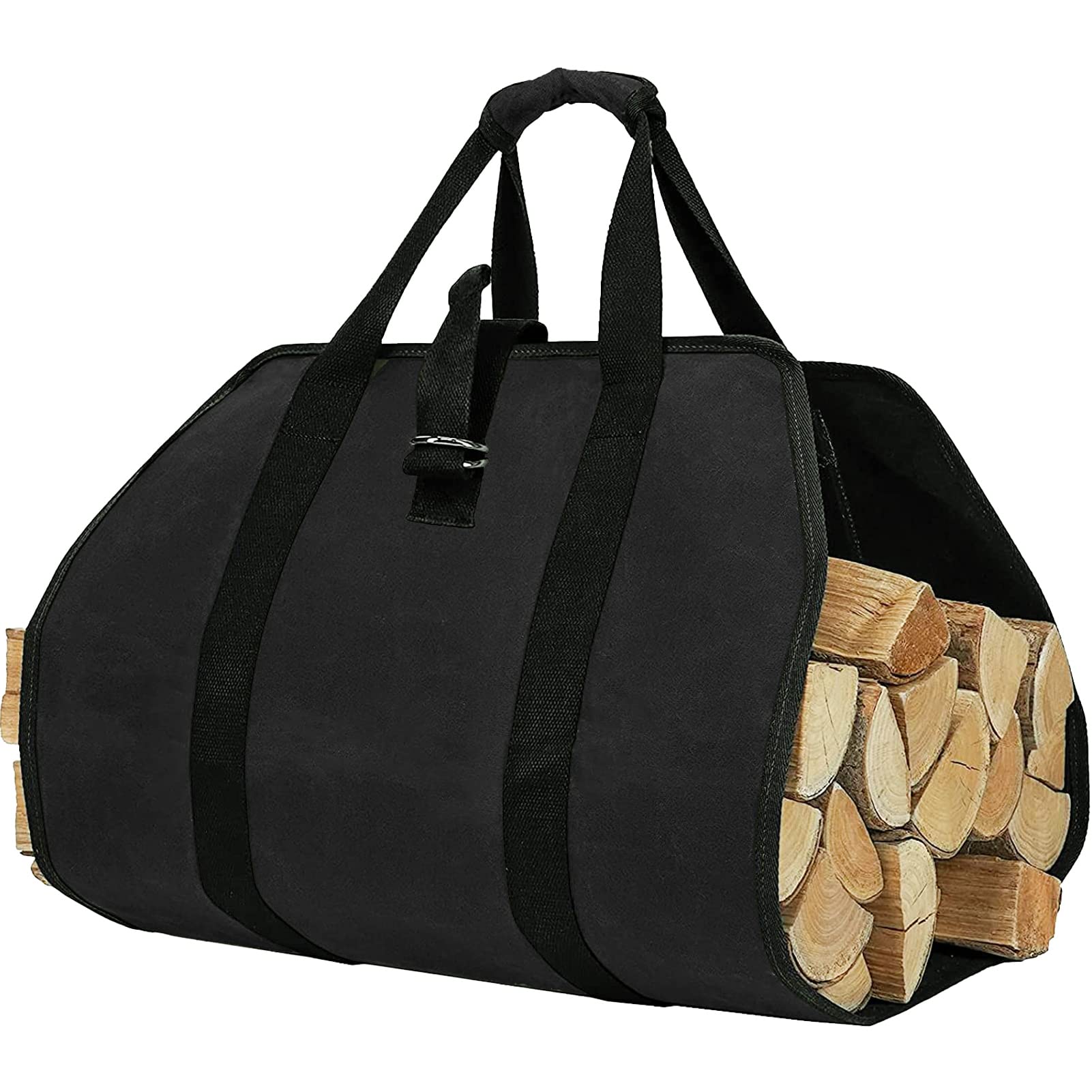 ZONSUSE Firewood Carrier Bag, Log Carrier Bag for Wood, Outdoor Camping Canvas Bags, Log Storage for Fireplaces, Logs Stove Accessories, Water Resistant Tote Bag with Handles for Camping Trip (Black)