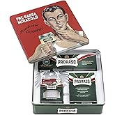 Proraso Shaving Kit - Vintage Gino Tin - Refreshing Pre Shave Cream, Shaving Cream & After Shave Balm for All Beard Types - Premium Italian Gift Set for Men in Collectable Tin