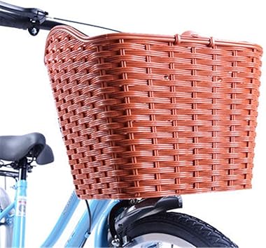 Amazon 籐風バスケット 自転車フロント 角型 キャリーアクセサリー 取付金具付 蓋つき Gannbarou バスケット カゴ