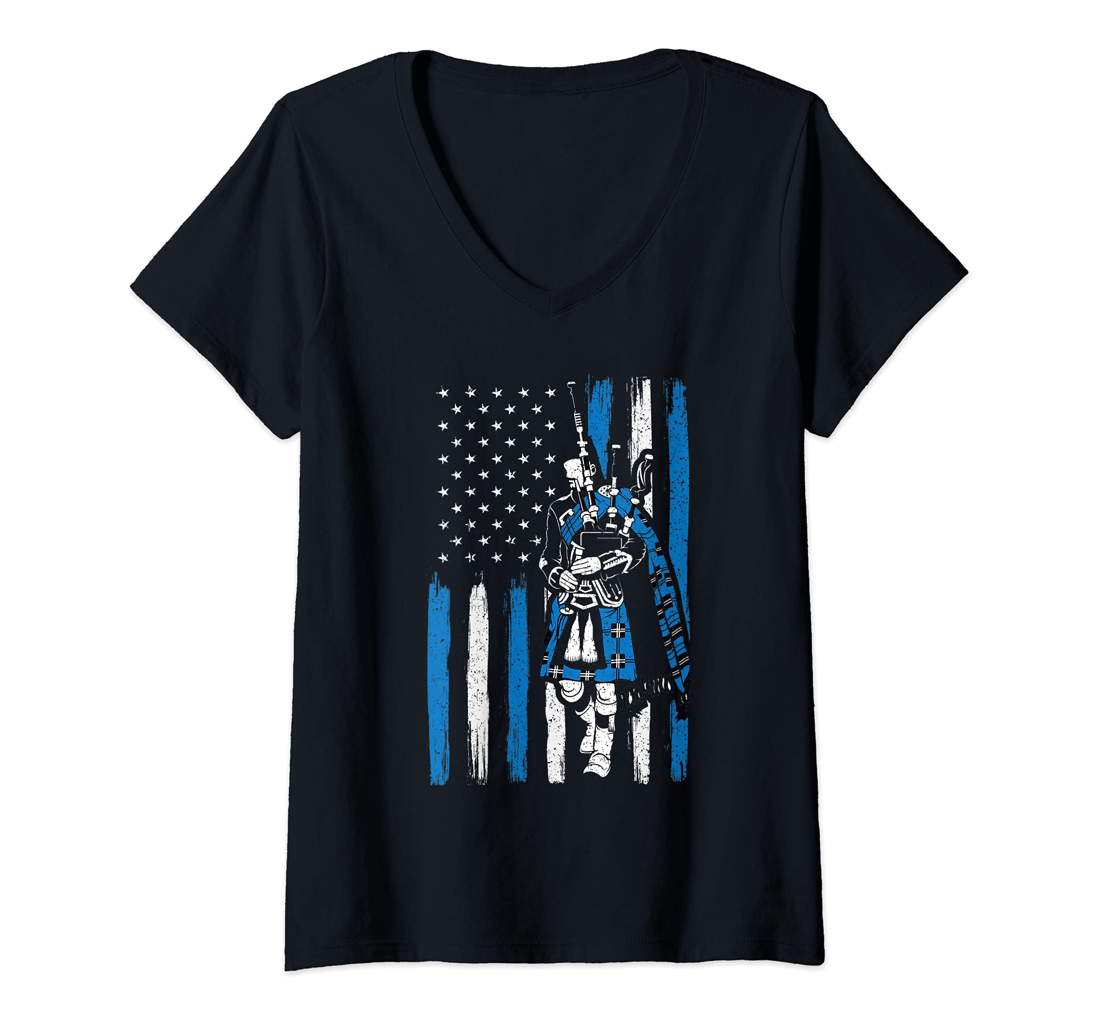Womens Piper on us flag bagpiper bagpipe bagpipes player V-Neck T-Shirt