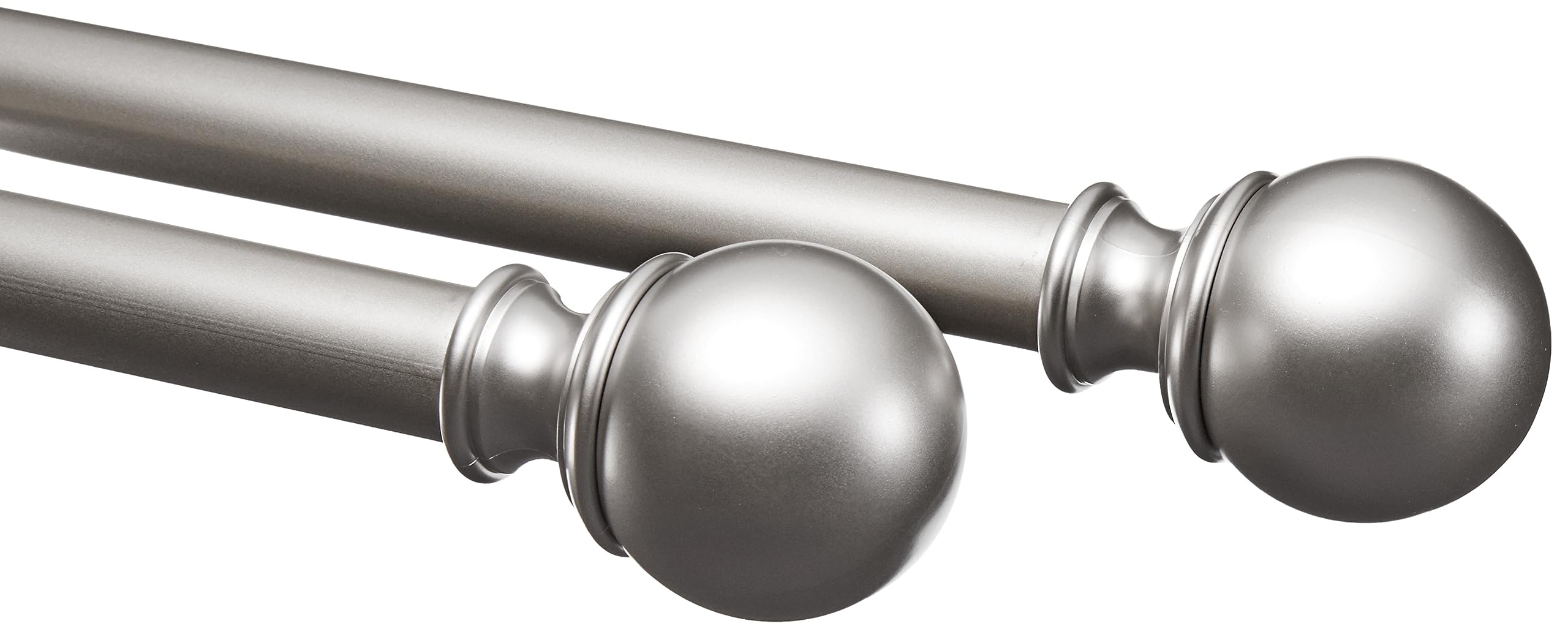 Photo 1 of Amazon Basics Adjustable Curtain Rods for Windows, Round Finials, 1-Inch Rod, 72" to 144", Nickel, Pack of 1