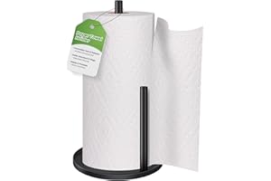 Black Paper Towel Holder Countertop, Paper Roll Holder Stand with Anti-Slip Weighted Base, Easy-Tear Papers Towel Rack Free S