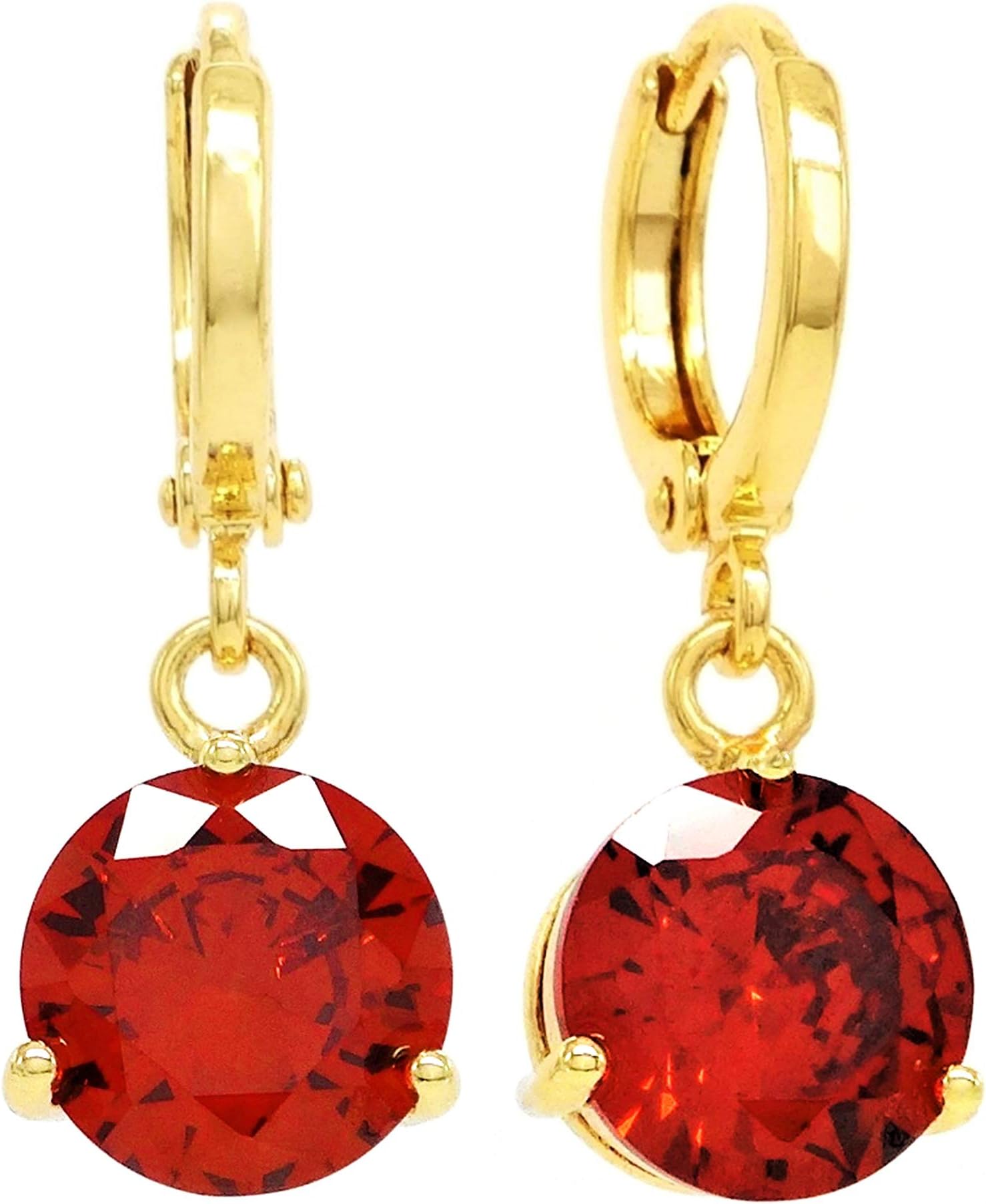 Genuine 18K yellow gold plated drop/dangle raindrop earrings with clear fire red gemstones with black jewellery box