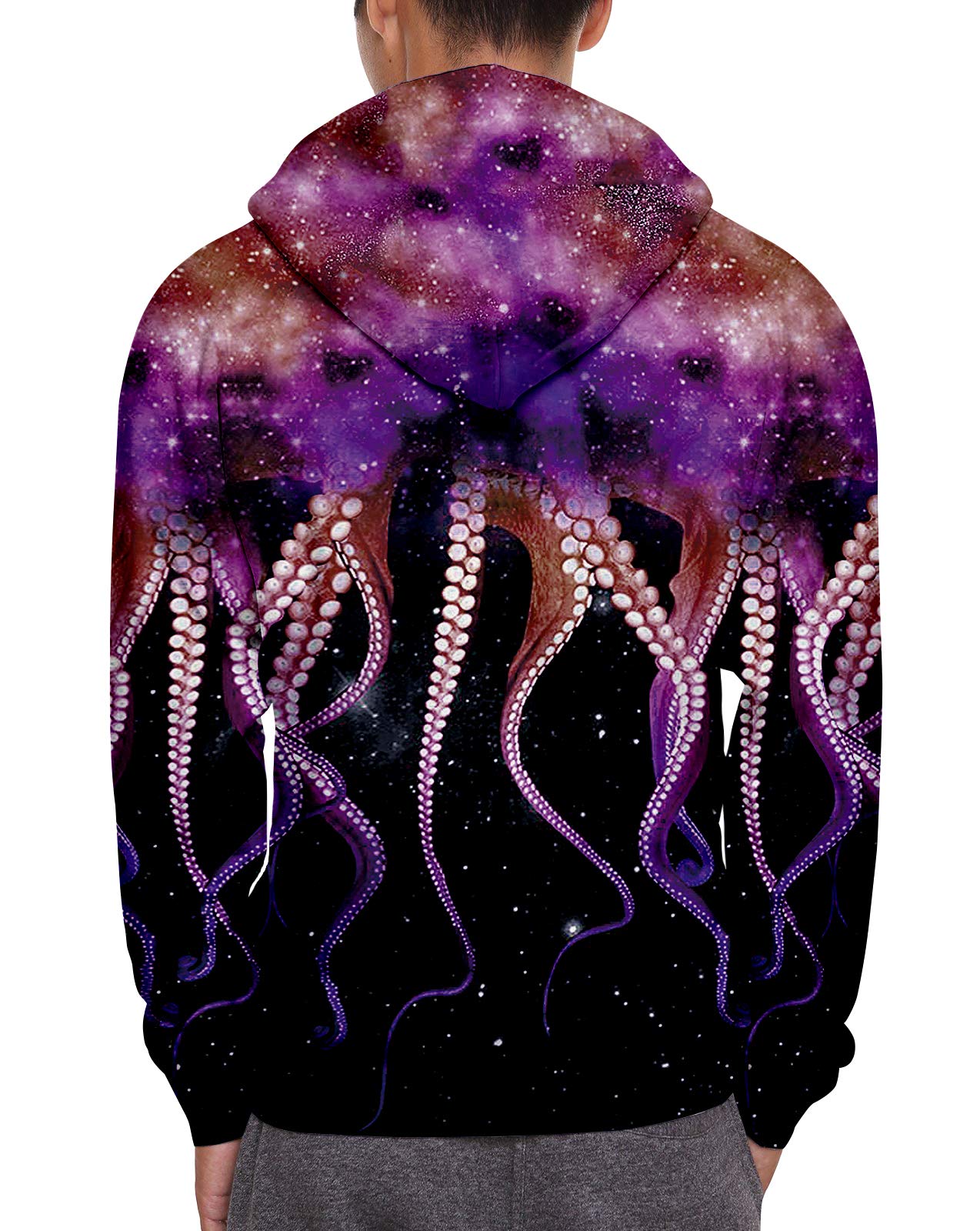 Men¡¯s 3D Digital Printing Hooded with Purple Design Athletic Sweaters Full-Zip Pullover with Pocket M
