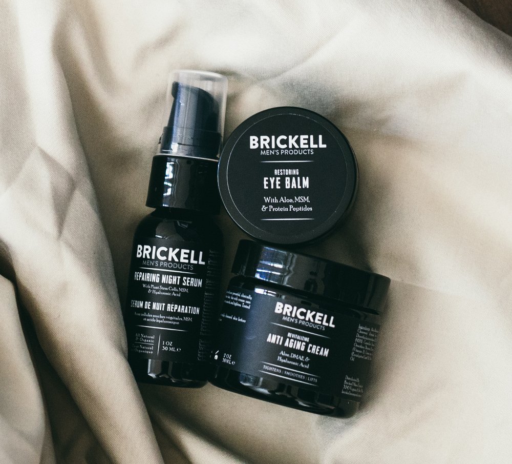 Brickell Men's Advanced Anti-Aging Routine, Night Face Cream, Vitamin C Facial Serum and Eye Cream, Natural and Organic, Scented: Beauty