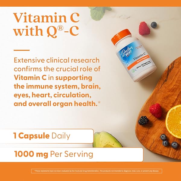 DOCTOR’S BEST VITAMIN C WITH Q-C – VITAMIN C 1000MG NON-GMO, VEGAN, GLUTEN FREE, SOY FREE, SOURCED FROM SCOTLAND VEGGIE CAPS, 120 COUNT