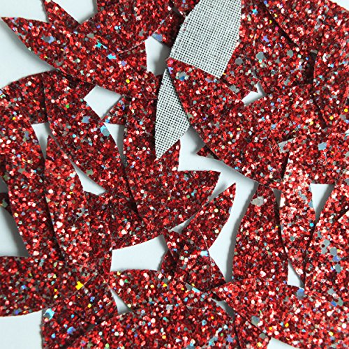 Red Fireworks Glitter Fabric Super Sparkle Hand Cut Leaves No Hole Sew On Glue On 20mm - 50mm