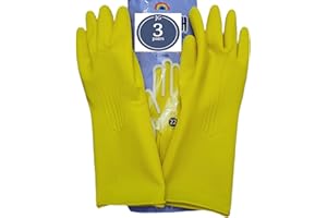 WH Gloves Co. 3 Pair Rubber Household Kitchen Gloves - Combi. Made in Vietnam (Yellow, Large, 3 Pairs) For cleaning, dishwash