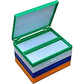 MUHWA 4PCS Microscope Slide Storage Box, 100 Places Slides Holder, Assorted Color(Blue/Green/Orange/White)