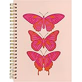 BearCake Hot Pink Preppy Butterfly Journal Notebook, Aesthetic Notebooks, Butterfly Gifts for Women, Pink Office Supplies, Pink Desk Accessories for Women Office, Hardcover Spiral Notebook 5.5x8.3