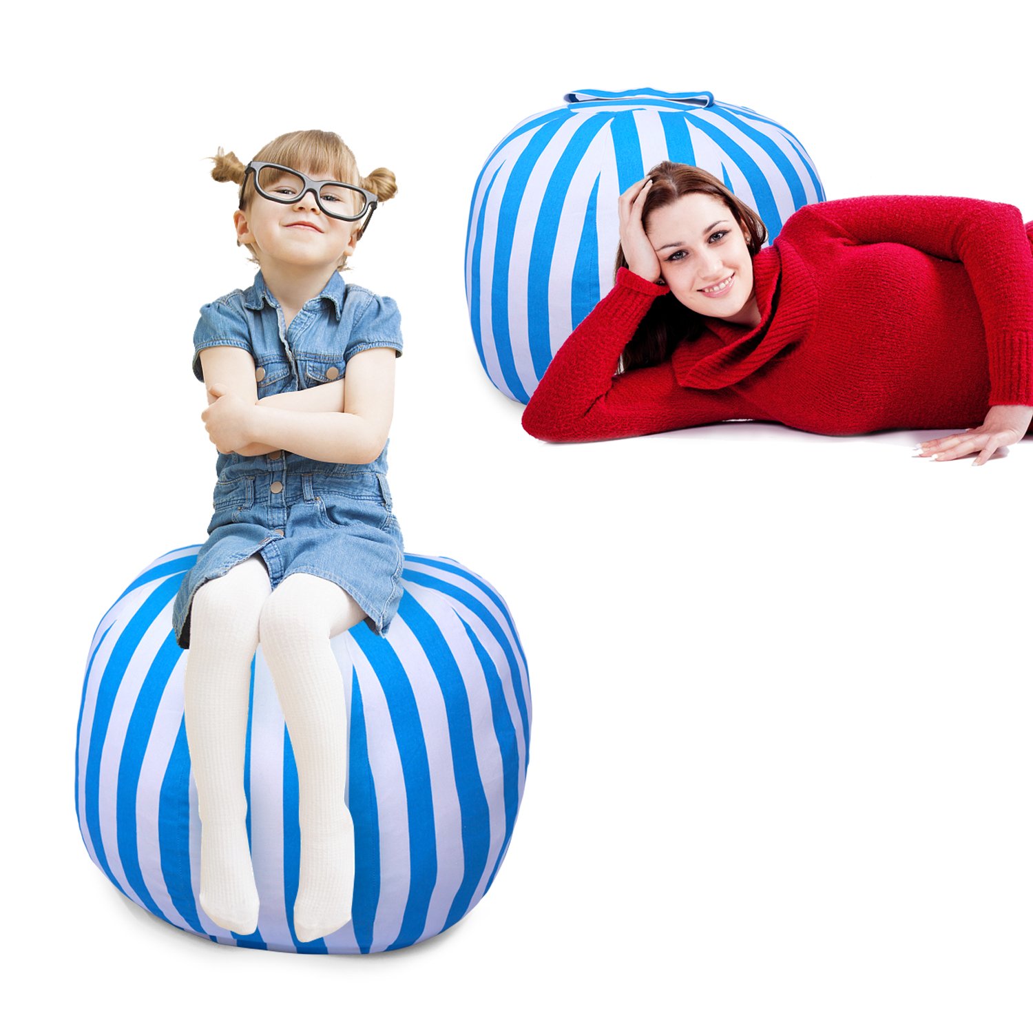 Yotree Stuffed Animal Storage Bean Bag Chair Useful Extra Large Kids Toy Organizer Clean up the Room and Put Those Critters in Order(Blue Stripes)