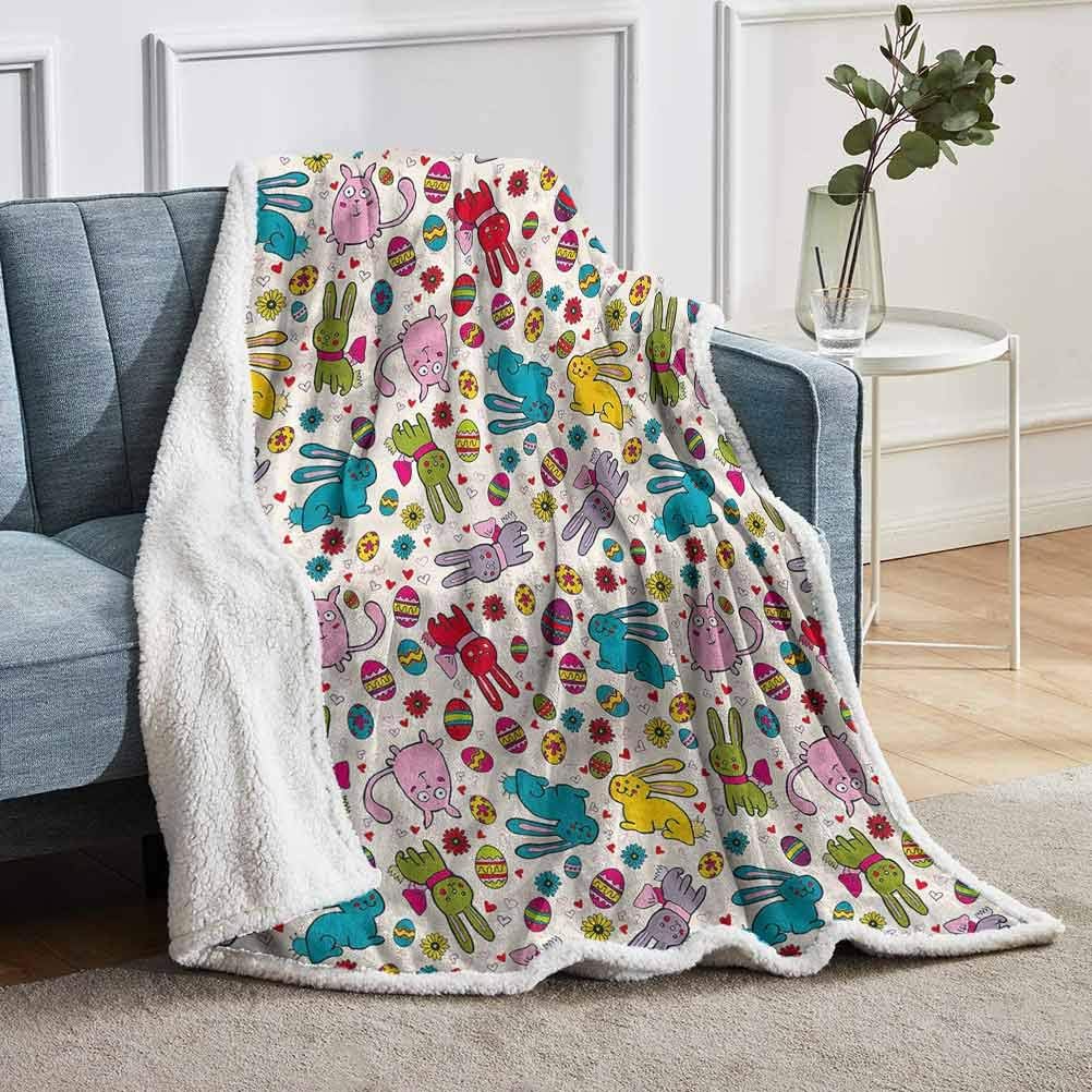 YUAZHOQI Easter Sherpa Fleece Throw Blankets Bunny with Oriental Eggs