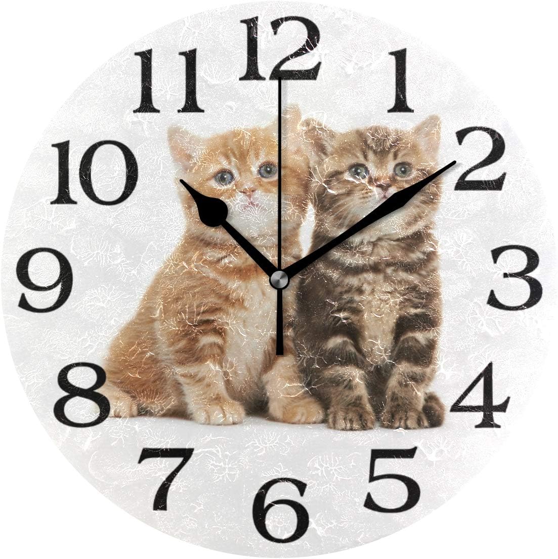 linomo British Shorthair Kitten Cat Wall Clock Decor, Silent Non Ticking Round Clock Quiet for Kitchen Living Room Bedroom Bathroom Office