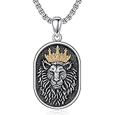Lattd Lion Necklace for Men 925 Sterling Silver Dogtag Lion Pendant with Crown Animal Necklace Jewelry for Dad Son