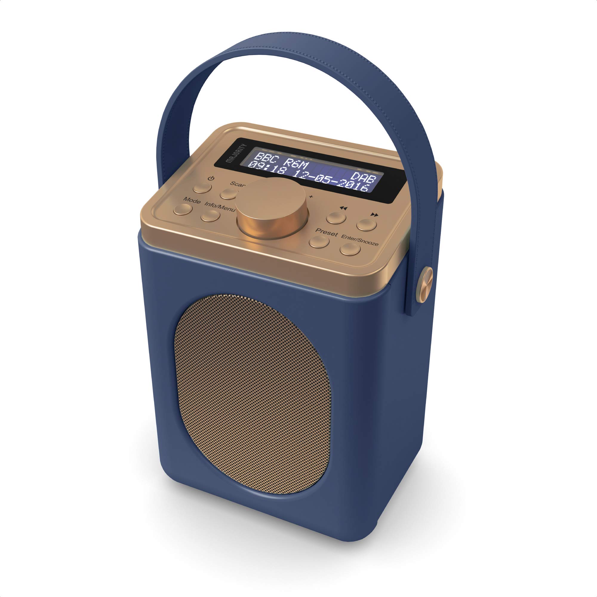 DAB, DAB+ Digital and FM Bluetooth radio | Battery and Mains Powered Portable DAB Radio | Majority Little Shelford | Bluetooth Connectivity, Dual Alarm, 15 Hours Playback and LED Display | Mid-Blue