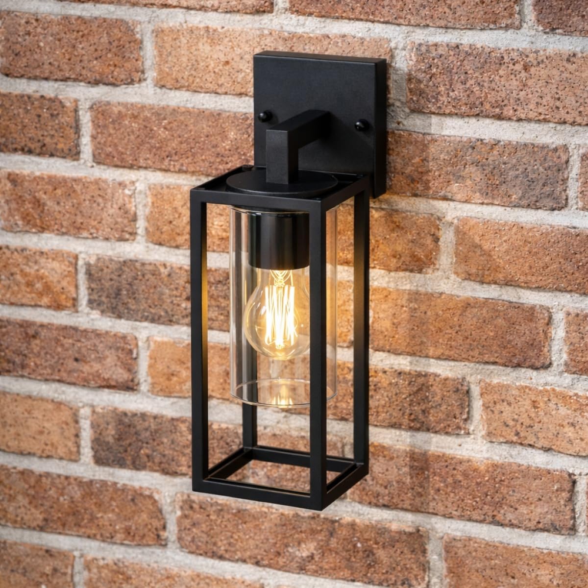 CGC Lighting Black Modern Glass Outdoor Wall Light Double Twin Lantern Garden Porch Patio Lamp Conservatory Door Cottage (Black Down Wall Lantern)