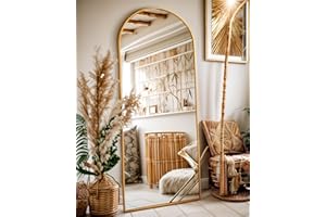 Antok Full Length Mirror, 58"x19" Floor Mirror, Arched Floor Standing Freestanding Arch Full Body Mirrors with Stand for Bedroom, Hanging Mounted for Living Room Cloakroom,Gold