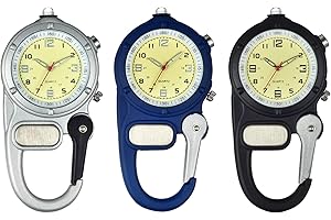 JewelryWe Men Women Clip-on Quartz Watch Backpack Fob Belt Watch Luminous Mini Microlight Pocket Watch for Rock Climbing Doct