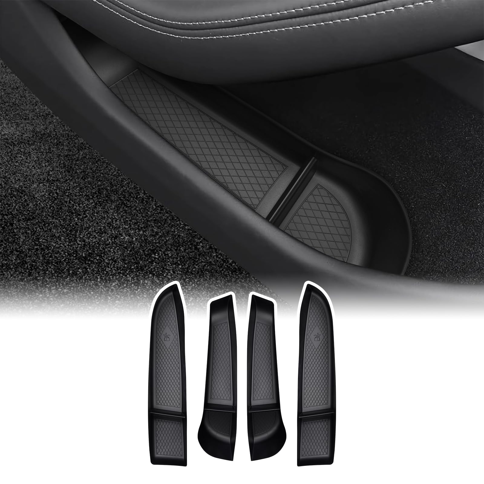 Photo 1 of Shademax 4PCS Door Organizer Insert Tray for Tesla Model 3 Highland 2024 2025 2026 Door Side Storage Box for Tesla Model 3 Highland Accessories Front and Rear Slot Pockets Protector TPE Material