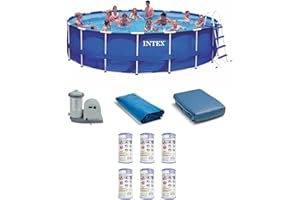 Intex 28253EH 18 Feet x 48 Inch Metal Frame Swimming Pool Set with 120V 1,500 GPH Cartridge Filter Pump, 6 Filter Cartridges, Ladder, and Ground Cloth