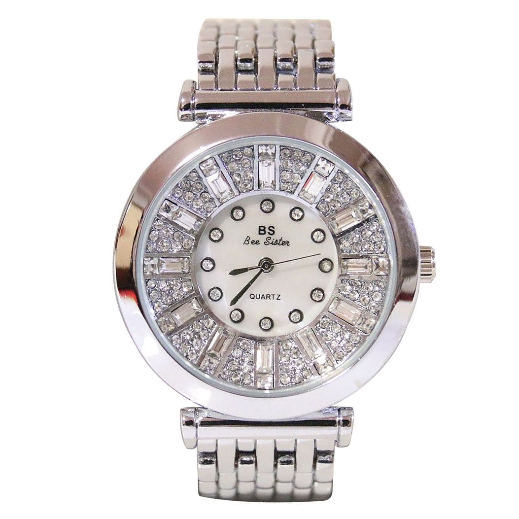 MODIWEN Luxury Ladies Rhinestone Bracelet Watch with Quartz Movement Women Watches (Sliver)