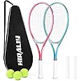 HIRALIY 27" Tennis Rackets Set for Adults, 2 Player Pre-Strung Tennis Racquets, 2 Overgrip Tapes,3 Balls, and 4 Carrying Bag, Outdoor Recreational Sport for Beginner, Men, Women