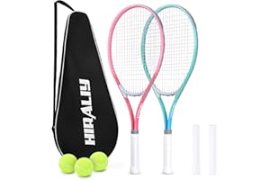 HIRALIY 27" Tennis Rackets Set for Adults, 2 Player Pre-Strung Tennis Racquets, 2 Overgrip Tapes,3 Balls, and 1 Carrying Bag, Outdoor Recreational Sport for Beginner, Men, Women