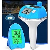 FirstE Solar Powered Wireless Pool Thermometer with Large Backlit Display | Dual Digital Screen for Night Easy Read, 650FT Transmission Distance, IP68 Floating Temperature Gauge for Pool, Hot Tub, Spa