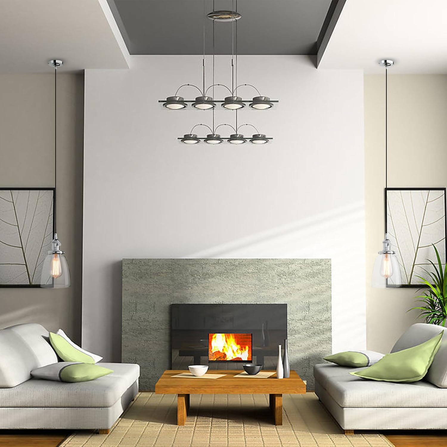 Phansthy Retro Pendant Light Industrial Kitchen Ceiling Lights with Adjustable Cloth Wire Clear Glass Hanging Lamp for E27 Edison Bulbs (Chrome) - Image 5