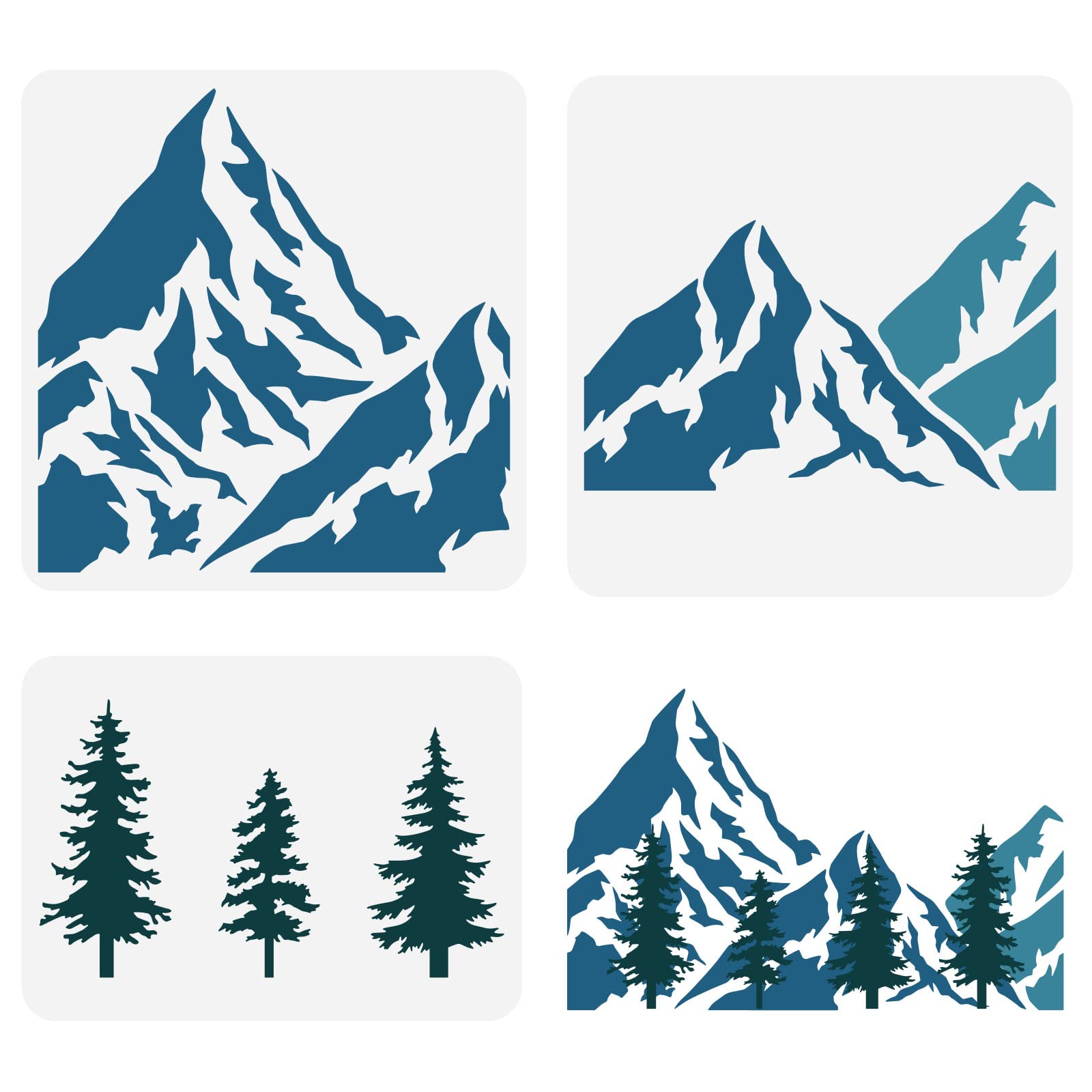 FINGERINSPIRE 3PCS Mountain and Tree Stencil 3 Styles 2 Size Hollow Out Mountain Range Stencil Reusable Valley Stencils Pine Trees Craft Stencils for Wall, Tiles, Fabric, Furniture, Cabinets Decor