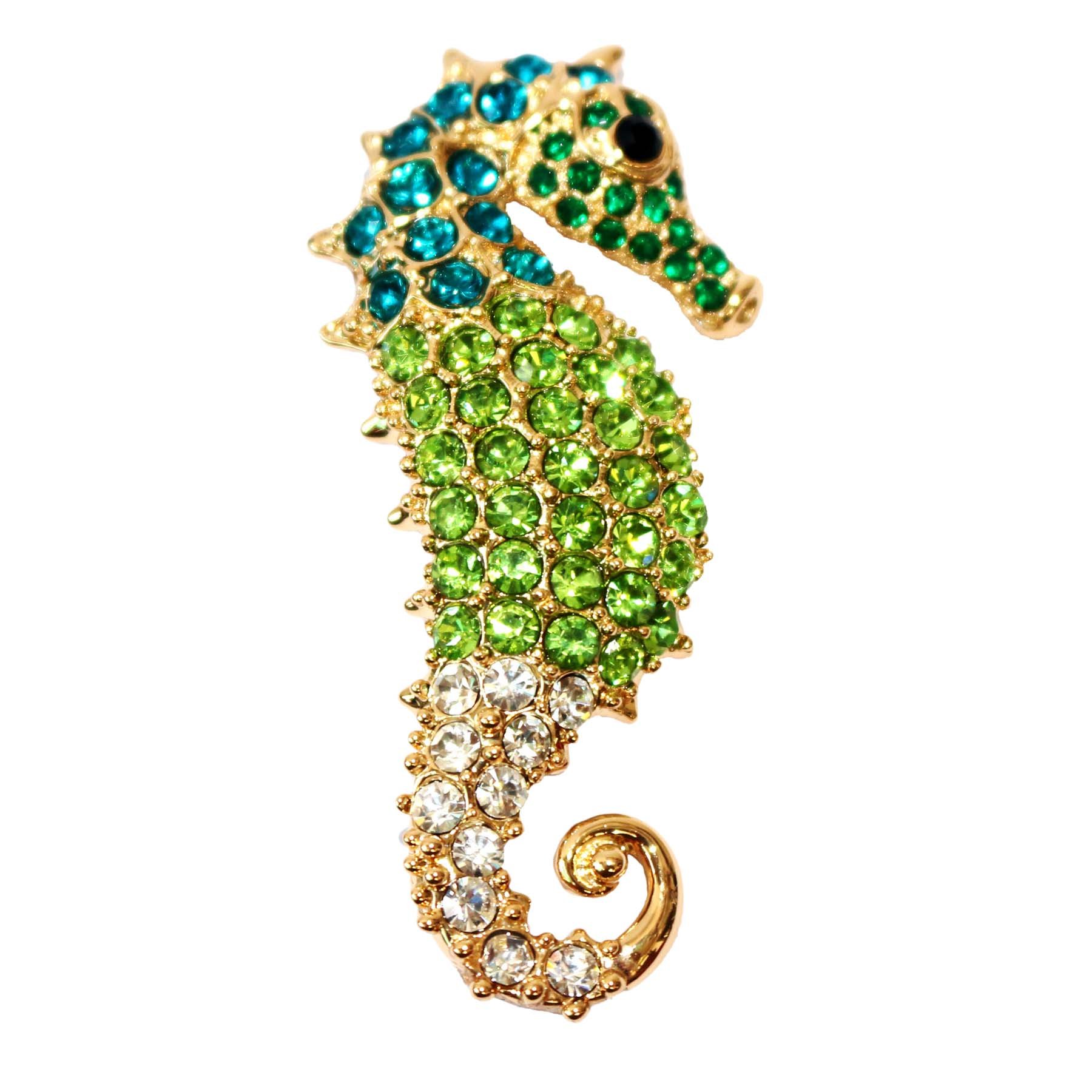 Navachi 18k Gold Plated Green Crystal Hippocampus Sea Horse Az7271b Brooch pins