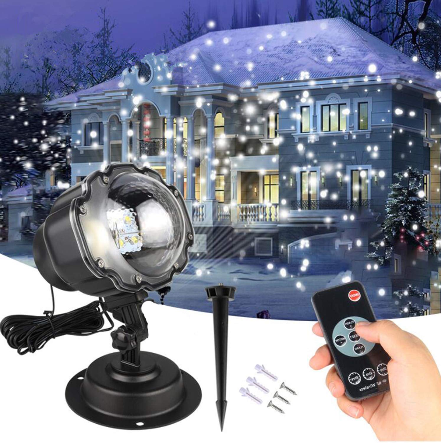 UKEER Outdoor Snow Flurry Projection Christmas Decorations Lights White