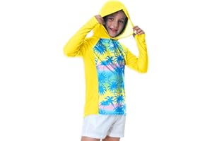 AOBUTE Unisex Kids Long Sleeve Hoodie Rash Guard Boys UPF 50+ Swim Top with Thumb Hole 3-12 Years