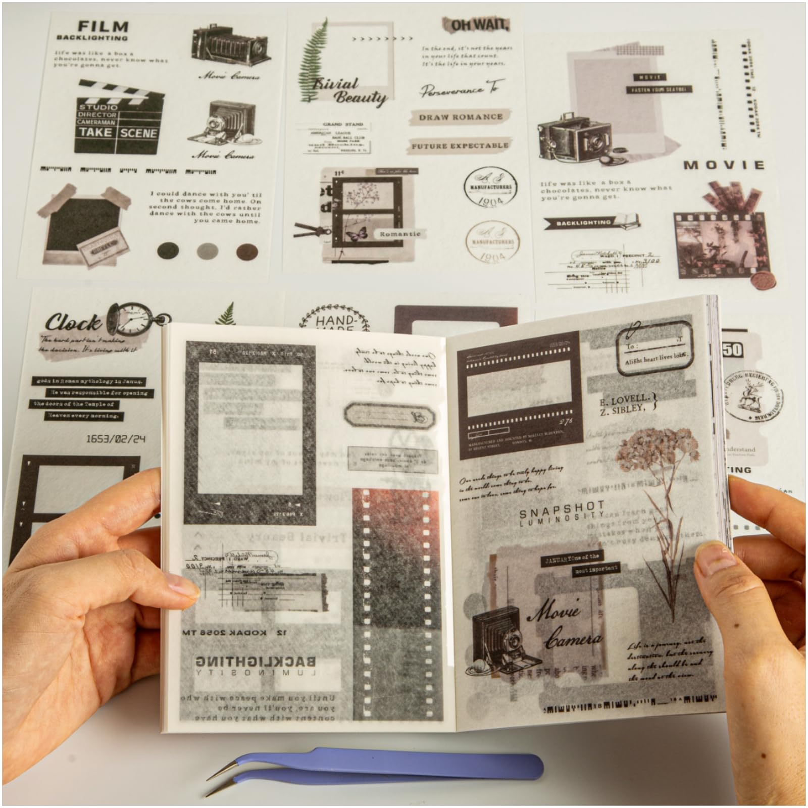 Photo 1 of Diuhofart 40 Sheets Vintage Washi Stickers Book for Adults, Junk Journal Book Ephemera with 180pcs Film Stickers and 20 Adhesive Scrapbooking Papers, Bullet Journaling Scrapbook Supplies